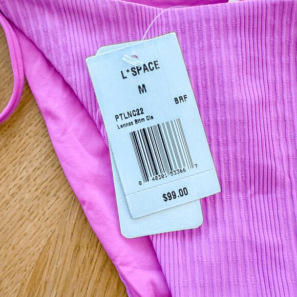 L Space Bikini Bottom Medium Bright Fuchsia Lennox Ribbed Y2K Barbiecore Beach - Picture 4 of 6